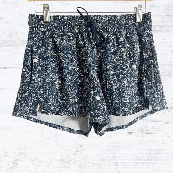 Athleta Women's Printed Baja Navy Blue Speckled Running Athletic Shorts -Sz 4 - Picture 1 of 15